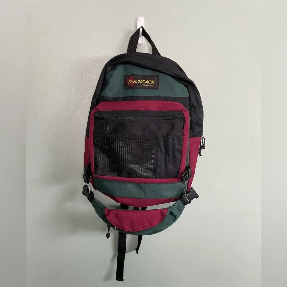 Rucksack International Red and Green Outdoor Backpack and Fanny Pack Combo